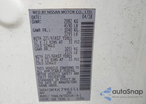 2018 Nissan Rogue Sv from USA, damaged, VIN 5N1AT2MT4JC796551